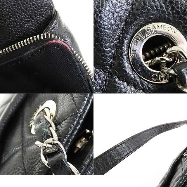 Chanel Big CC Logo Black Silver Caviar Leather Tote Shoulder Bag — view 8