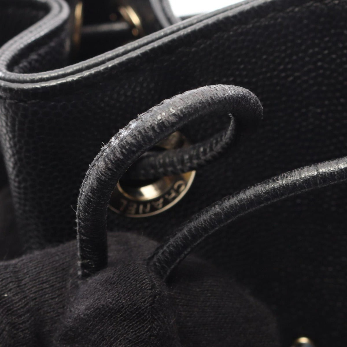 Chanel Shoulder Bag Deauville Black Leather Logo Stud — view 10