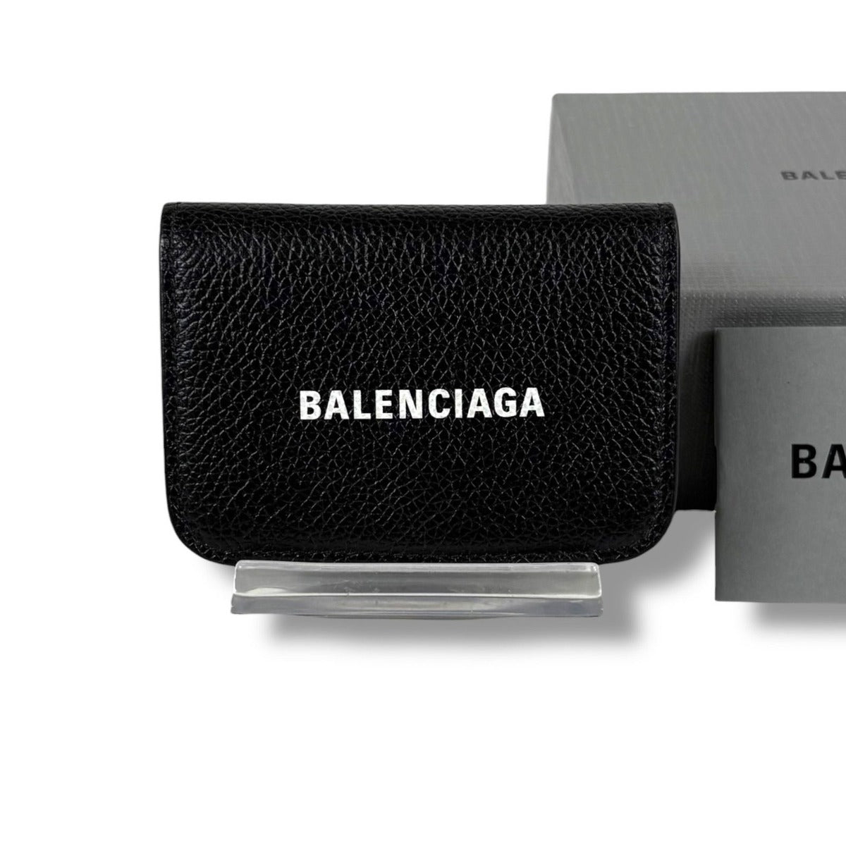 Balenciaga Trifold Wallet Logo Print Black Leather Cash Mini — view 13