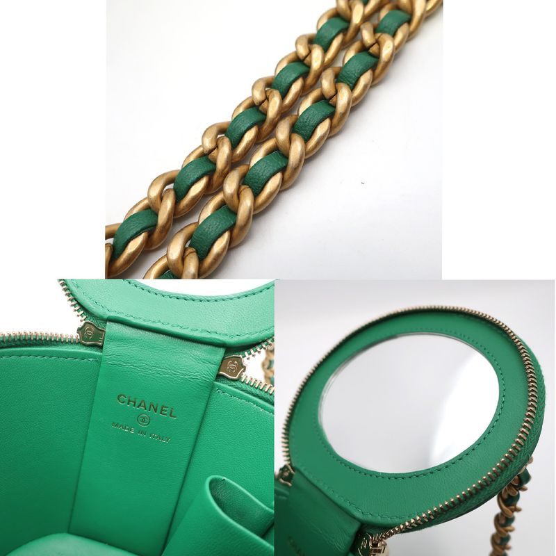 Chanel Mini Vanity Bag Green Lambskin Chain Shoulder Gold Hardware