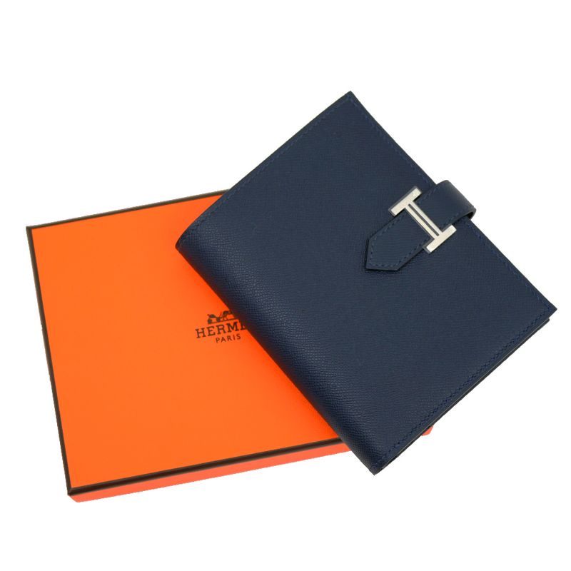 Hermes Bearn Compact Bifold Wallet Blue Nuit Silver Hardware Vo Madame
