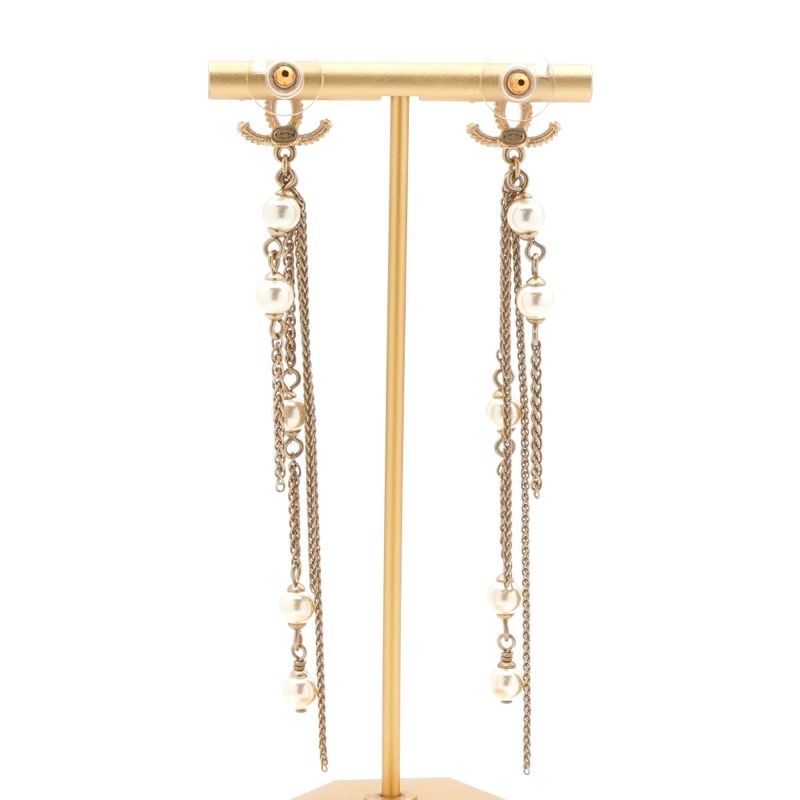 Chanel Earrings Earring Gold Coco Mark Chain Pearl