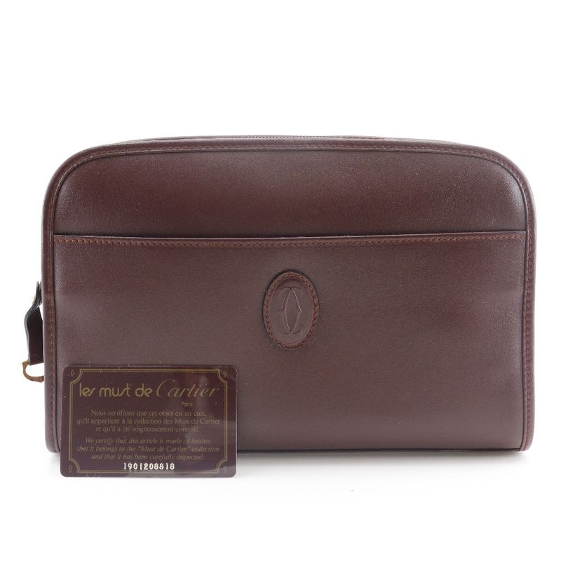 Cartier Must Line Second Bag Calf Bordeaux Unisex Clutch Bag