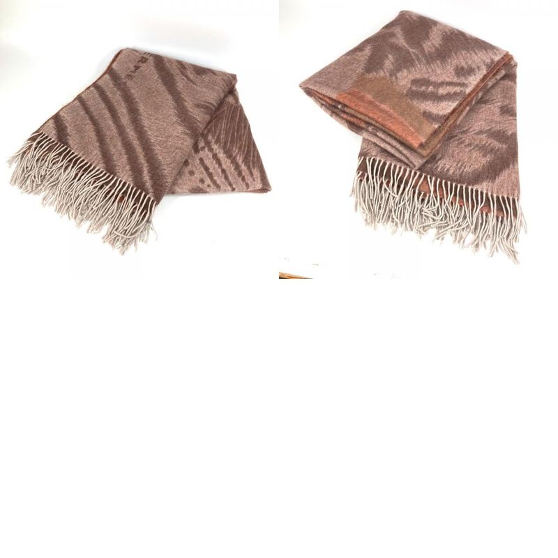 Hermes Blanket Taiga Animal Fringe Plaid Cashmere Brown