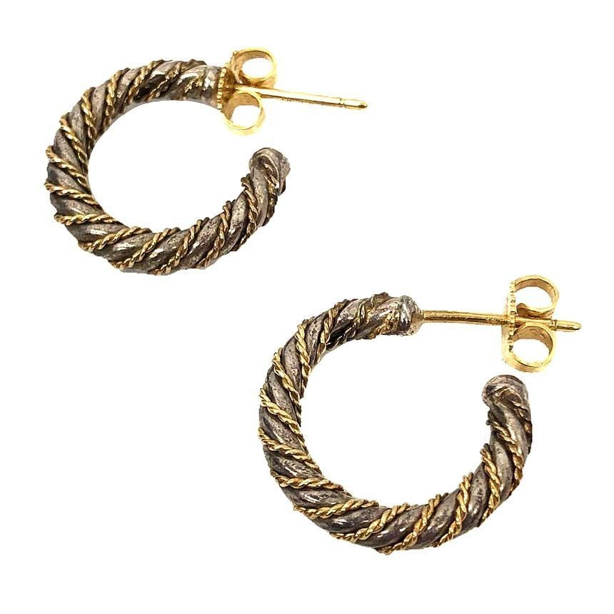 Tiffany & Co. Twist Hoop Earrings Silver Yellow Gold Vintage