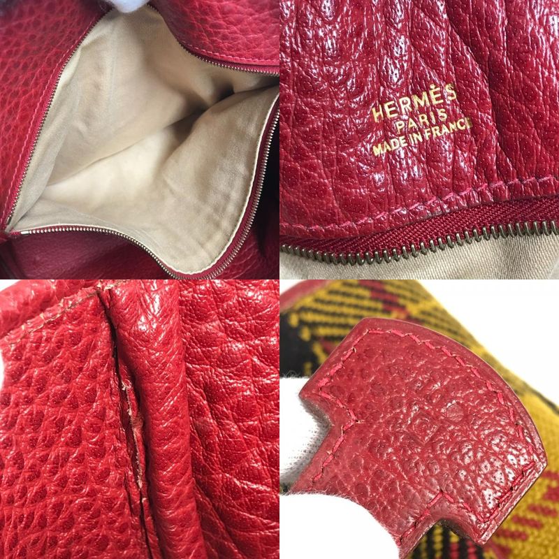Hermes Shoulder Bag Gallop Check Wool Red