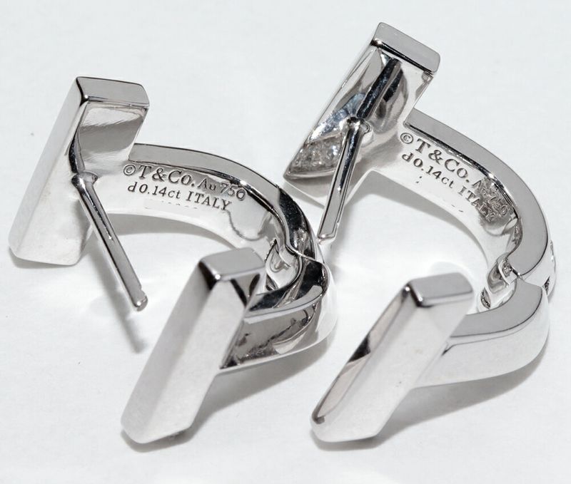 Tiffany & Co Earrings 18K White Gold Diamond 028ct T One Half Pave Hughey