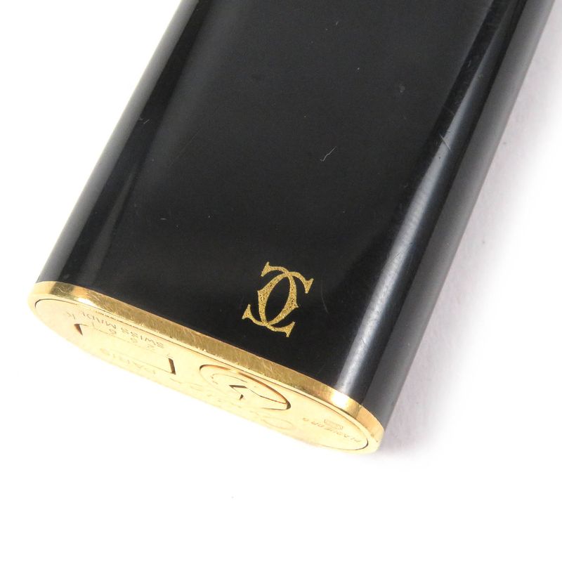 Cartier Trinity Deubre C Oval Shape Smoking Tool Gas Lighter Black Gold Swiss