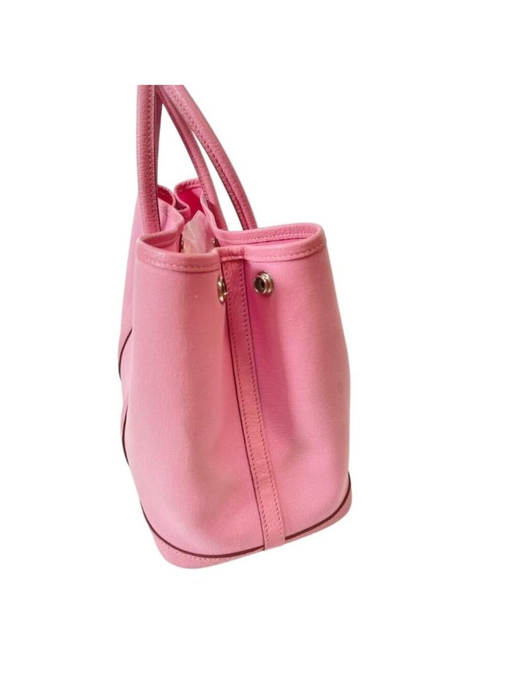 Hermes Garden Party TPM Toile Officier Vache Leather Tote Bag Pink Handbag