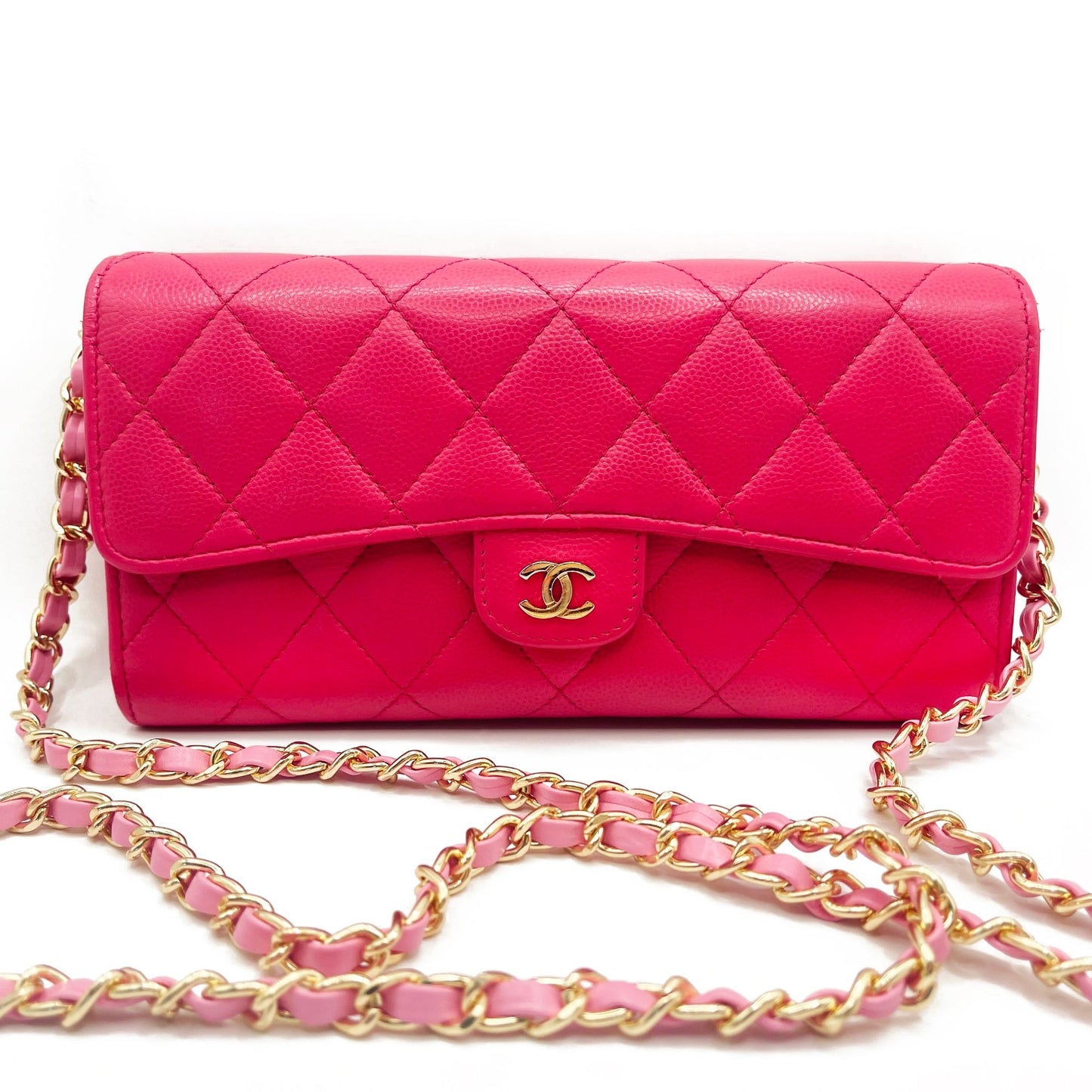 CHANEL Caviar Quilted Leather Wallet Chain Flap Pink Purse Crossbody