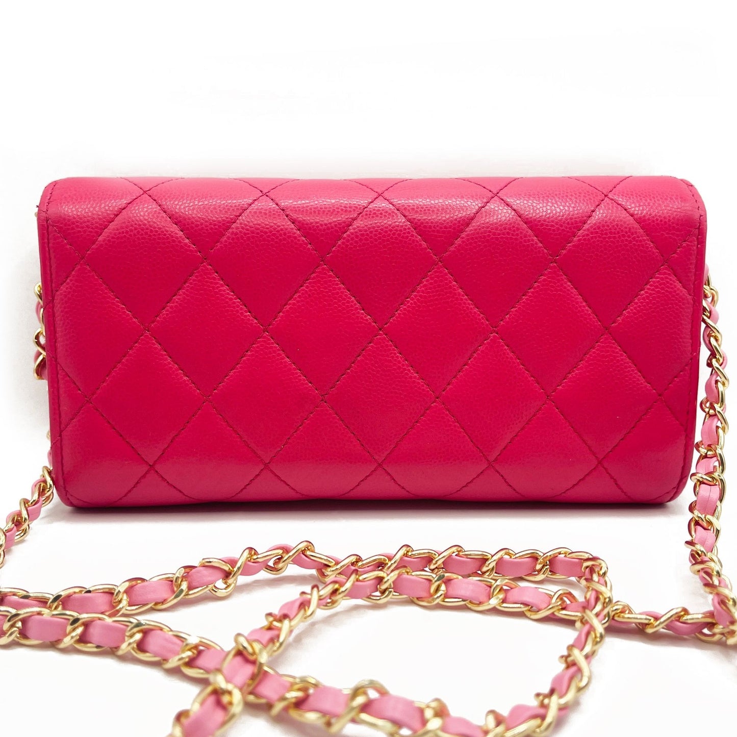 CHANEL Caviar Quilted Leather Wallet Chain Flap Pink Purse Crossbody