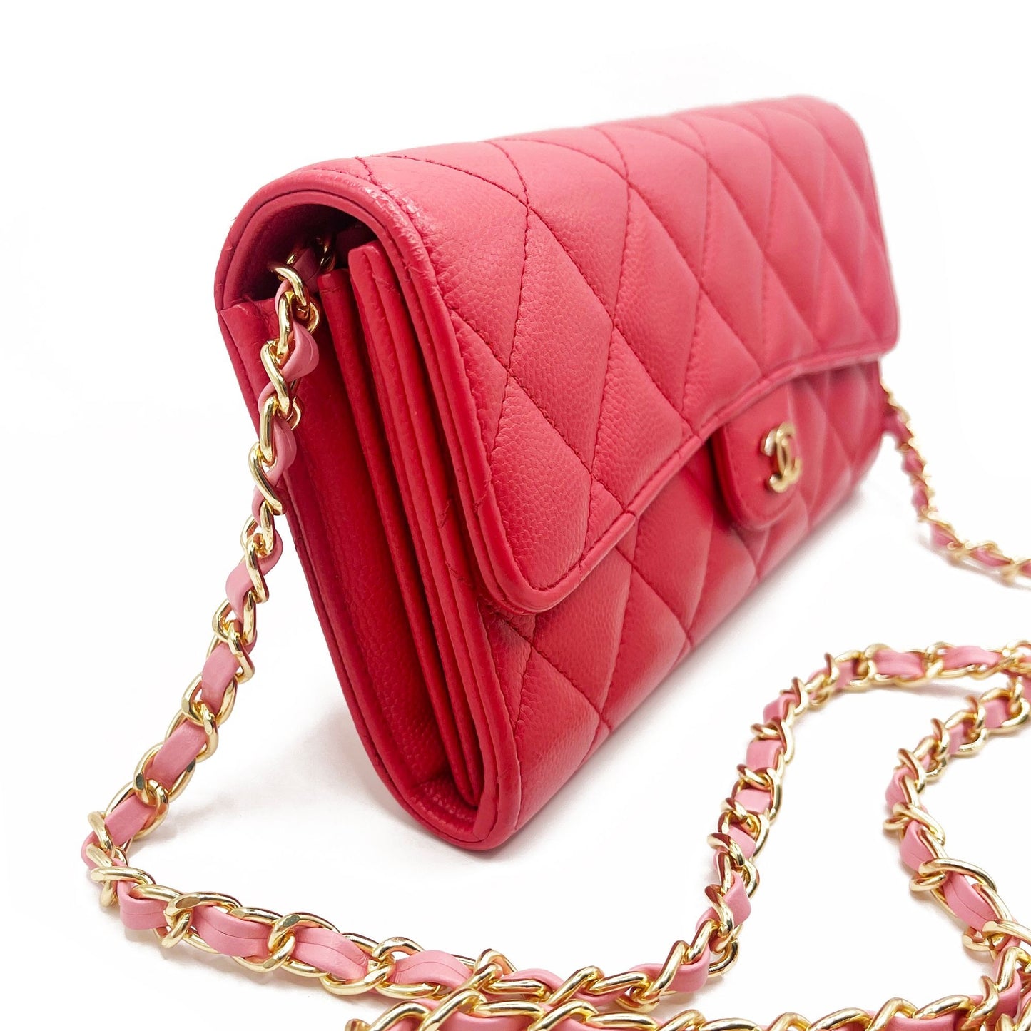 CHANEL Caviar Quilted Leather Wallet Chain Flap Pink Purse Crossbody