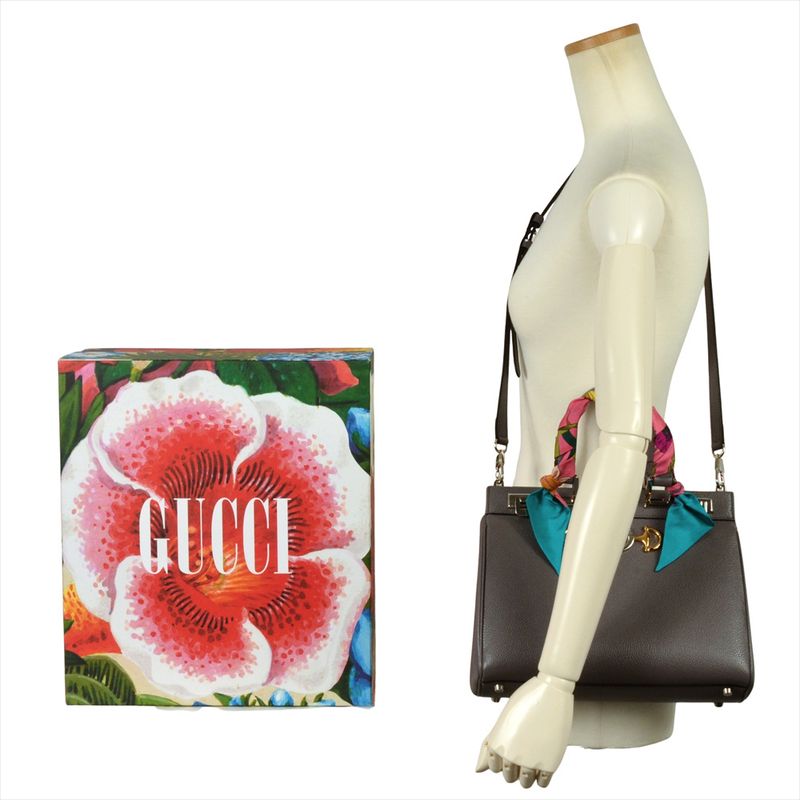 Gucci Zumi Handbag 2WAY Leather 569712 Gray Shoulder Bag Top Handle Women