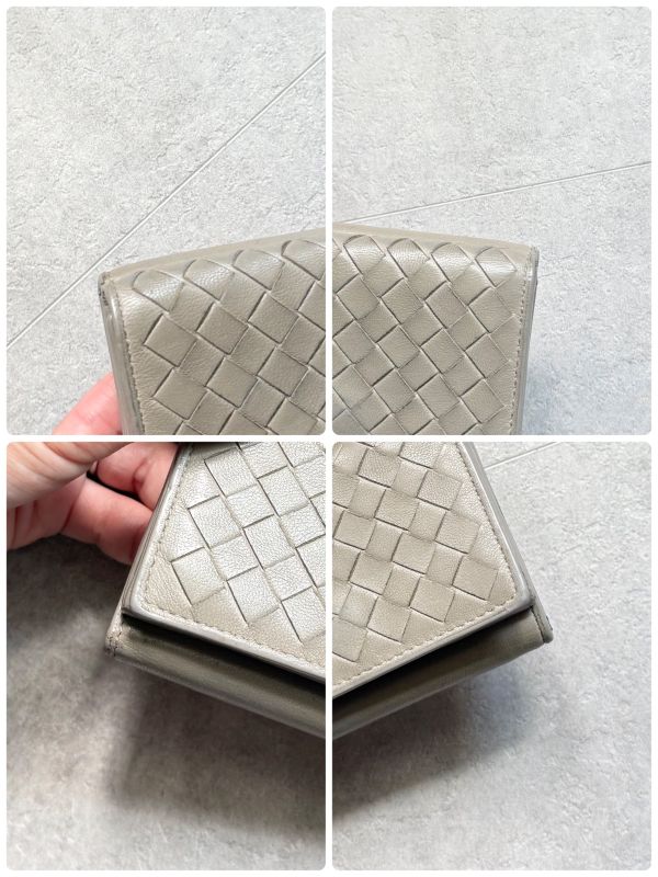 Bottega Veneta Trifold Wallet Intrecciato Leather Gray Men Women Unisex Compact