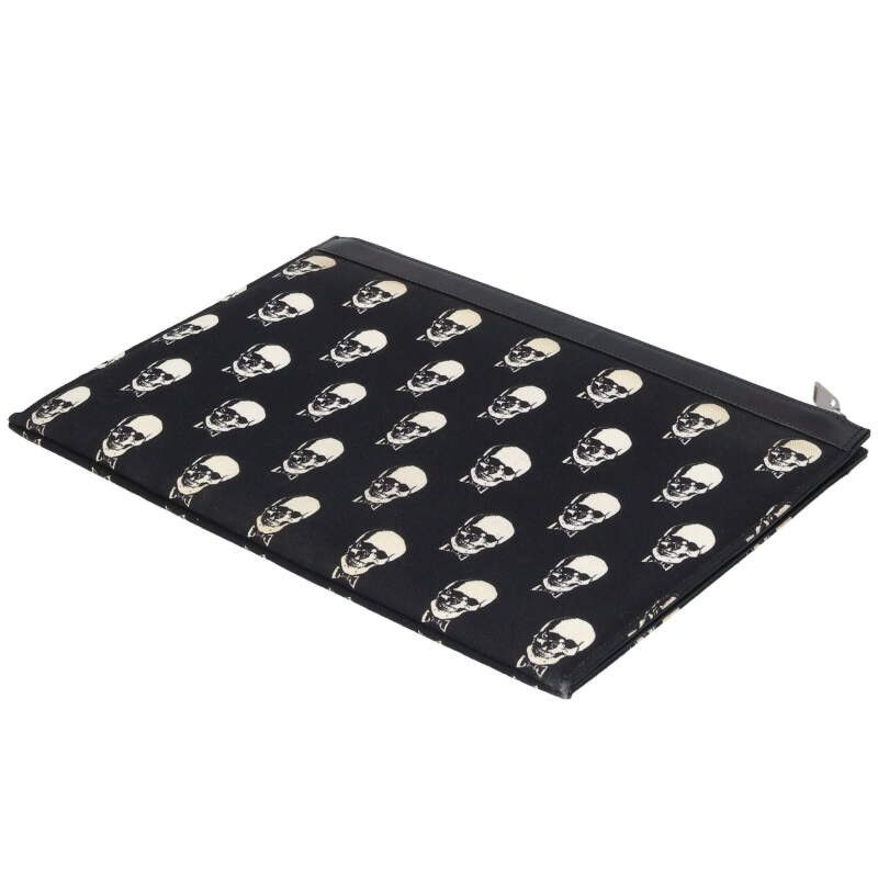 Saint Laurent Paris 397294 Skull Print Leather Cutout Canvas Clutch Bag Men's