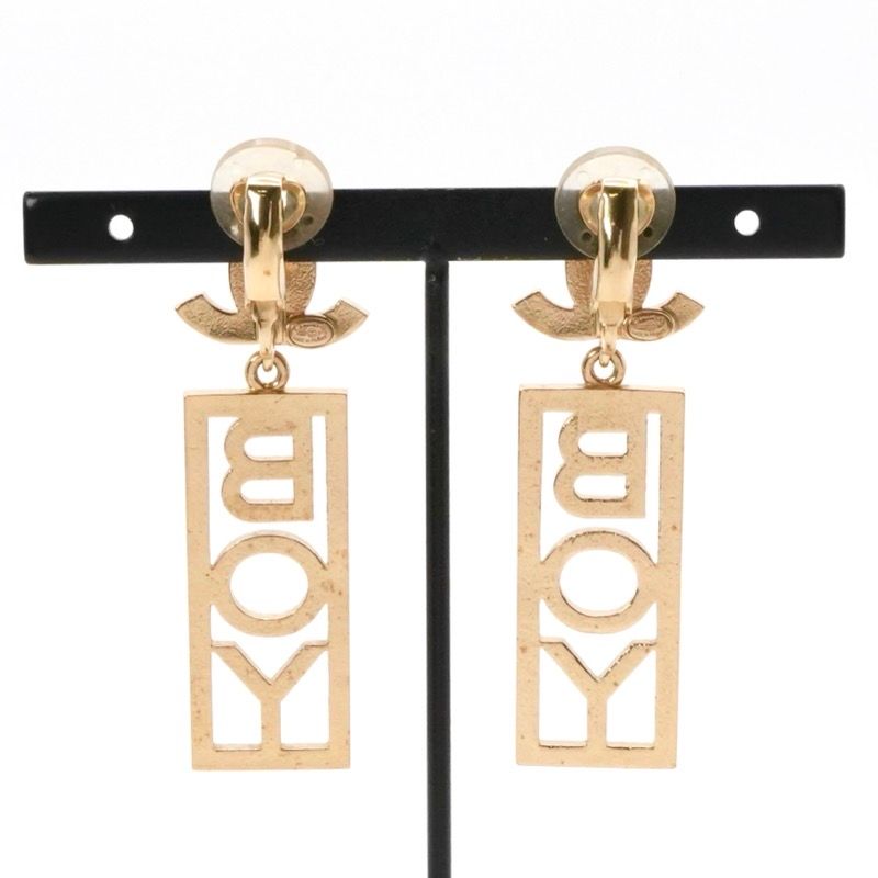 Chanel Earrings Earring Gold Coco Mark BOY Rhinestone