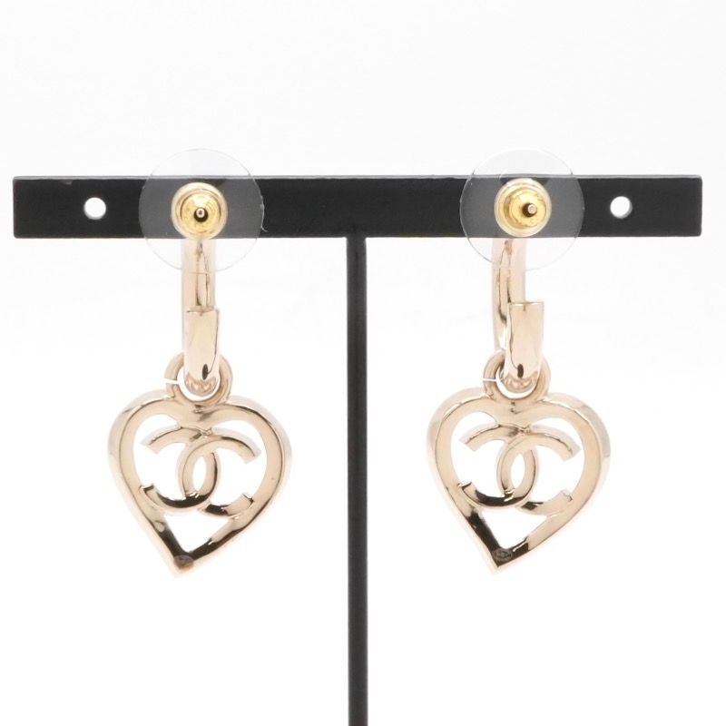 Chanel Earrings Earring Gold Coco Mark Hoop Heart