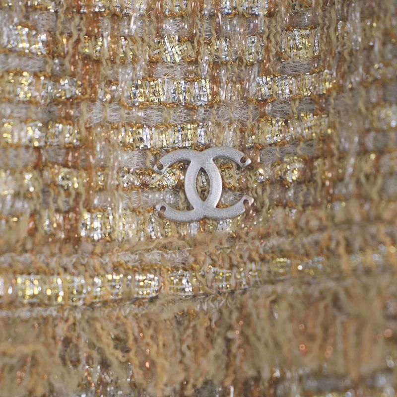 Chanel Sleeveless Fringe Tweed Dress P26066v16158 Camel Brown 40