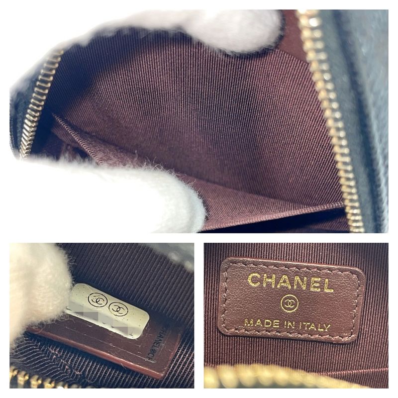 Chanel Matelasse Caviar Skin Coco Mark Round Chain Shoulder Bag Black 371277