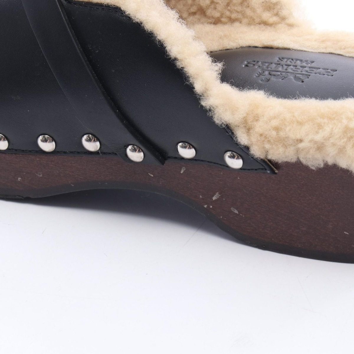Hermes Sandals Carlotta Kelly Buckle Sabot Black Leather Mouton — view 13