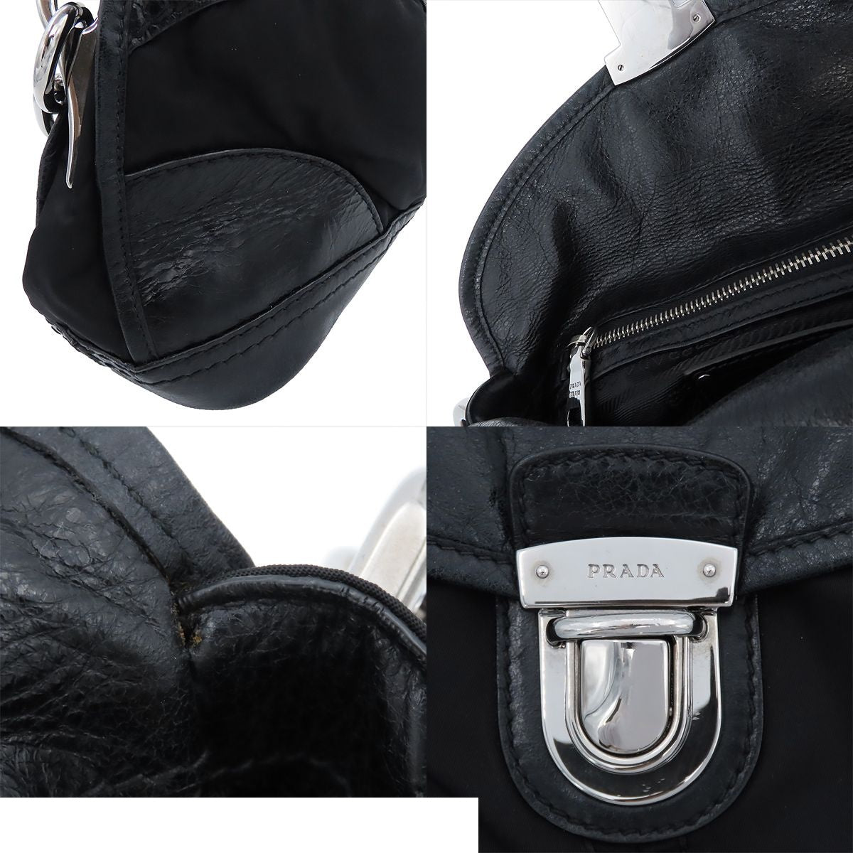 Prada Chain Shoulder Bag Black Silver Nylon Leather — view 8