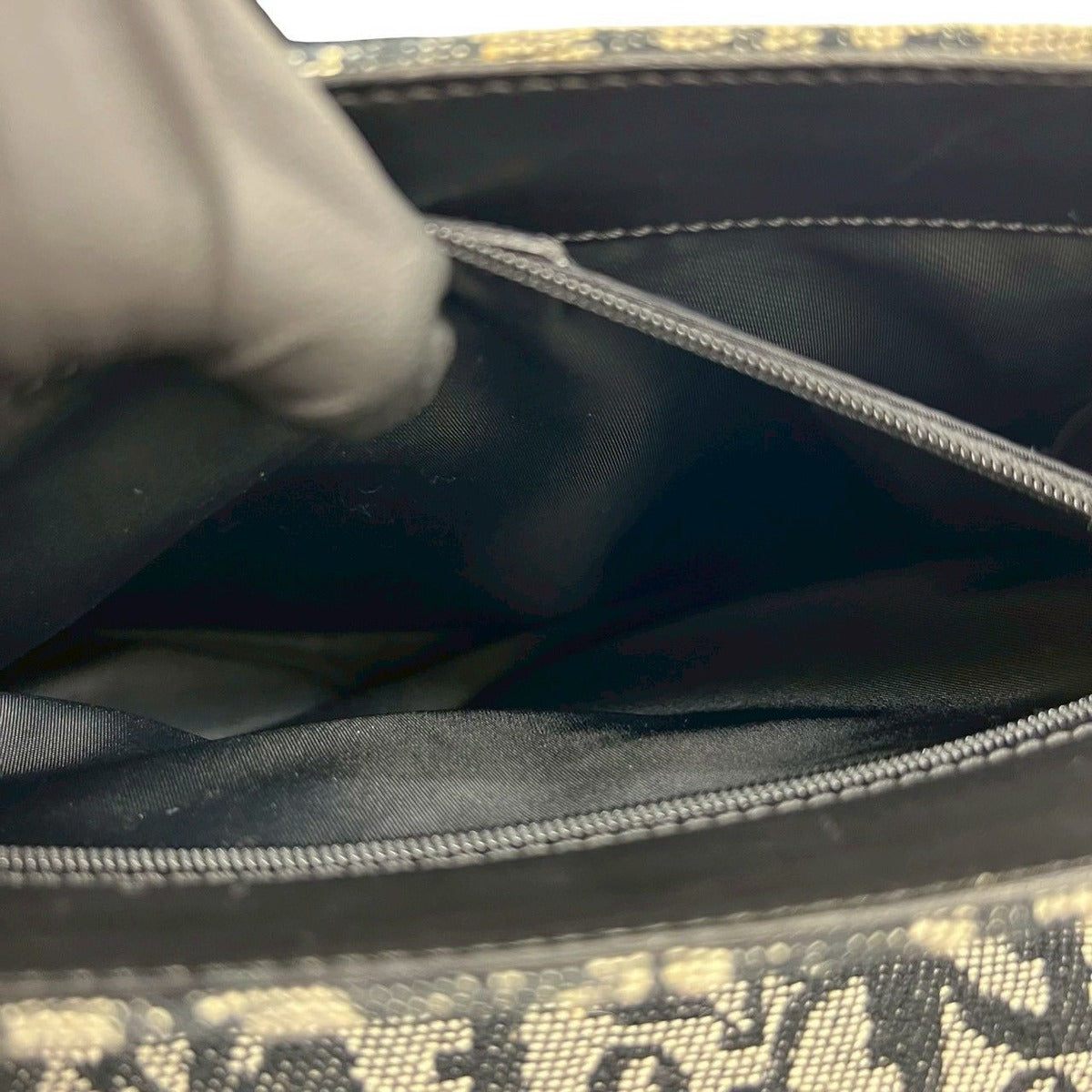Dior Trotter Pattern Saddle Flap Canvas Leather Tote — view 10