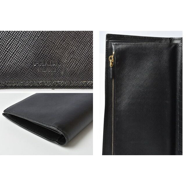Prada Wallet Long 1 M1302 Saffiano Shape Pressed Leather Nero — view 10