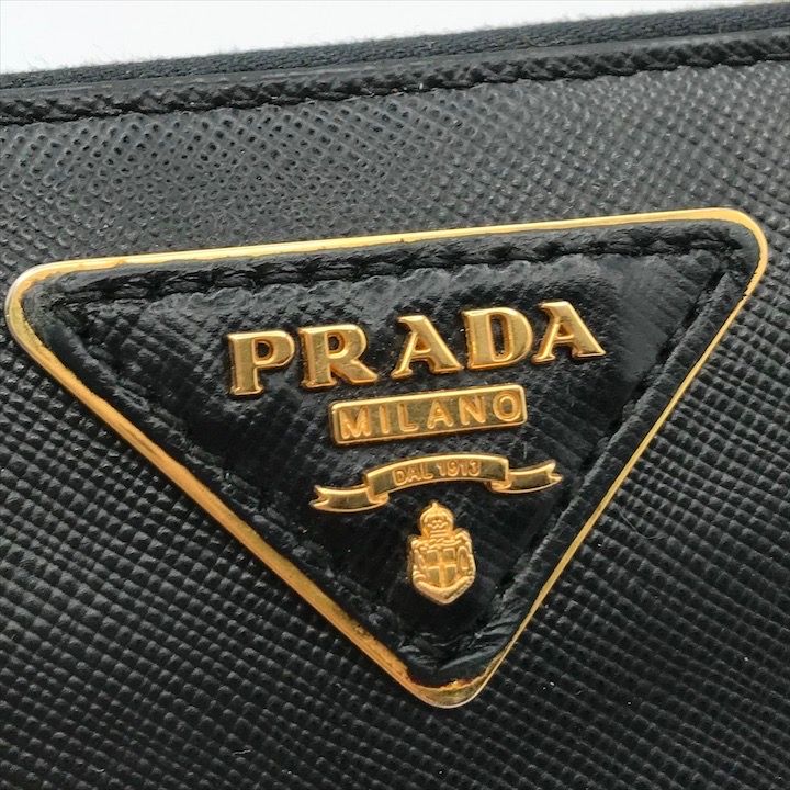 Prada Big Logo Saffiano Zip Around Wallet Black