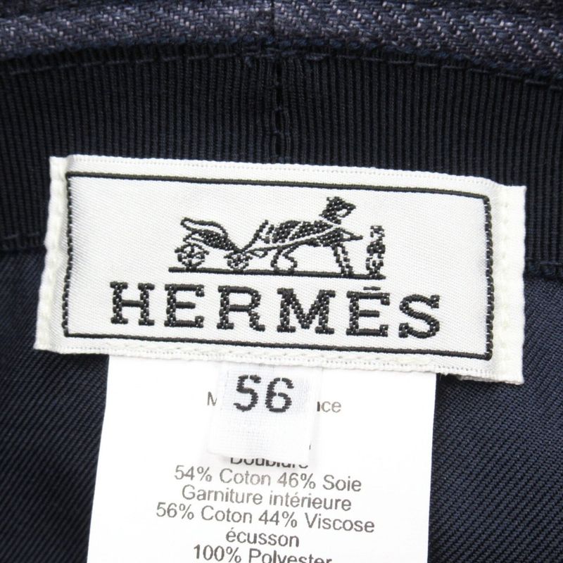 Hermes Denim Eden Bucket Hat Linen Serie Logo Silver Hardware Size 56 Indigo