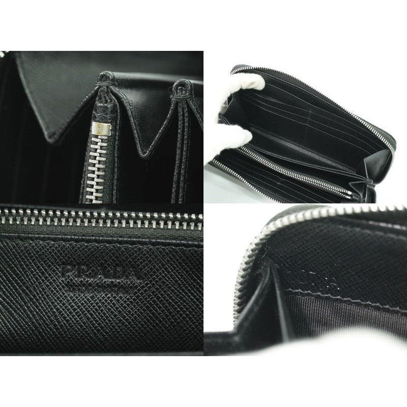 Prada Saffiano Leather Round Zipper Long Wallet Black — view 9