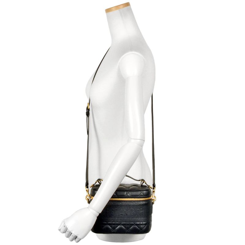 Dior Vanity Bag Shoulder Bag Leather Canvas Black