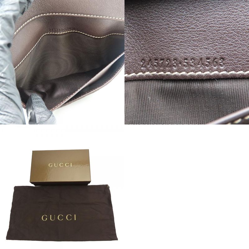 Gucci Long Wallet 245723 GG Canvas Leather Brown Beige Gold Hardware W Hook
