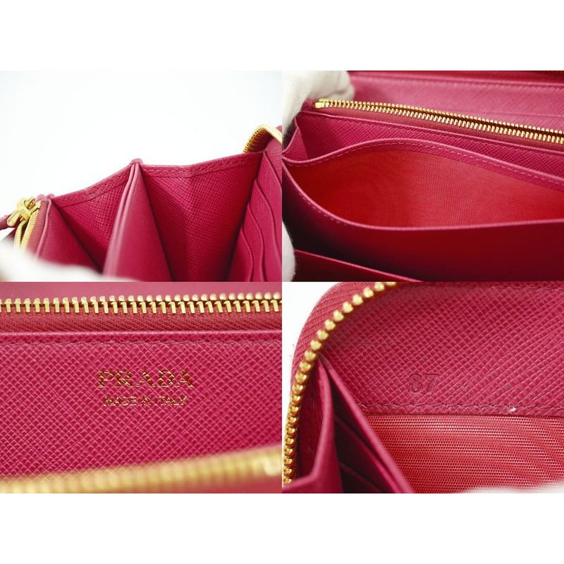 Prada Leather Round Zipper Long Wallet Pink — view 9