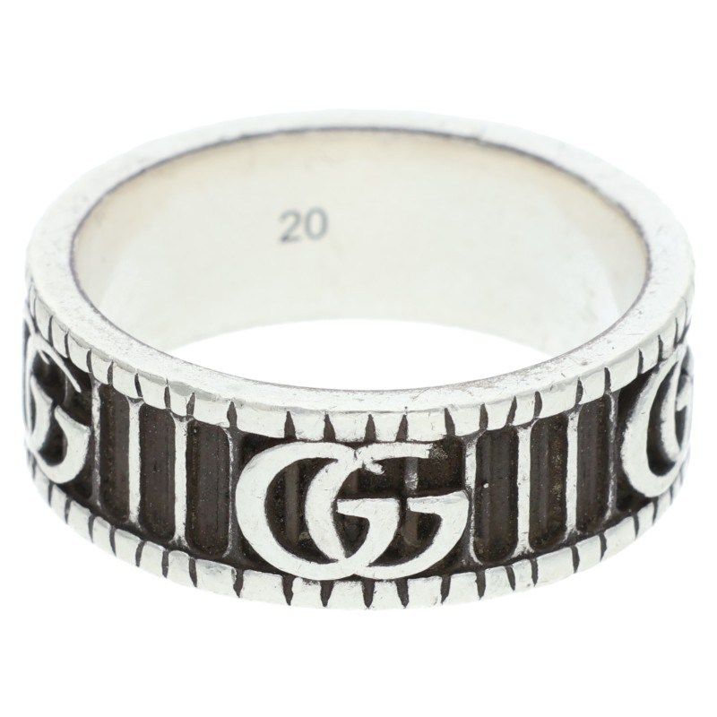 Gucci Silver Ring With Logo Motif Men's Size 19