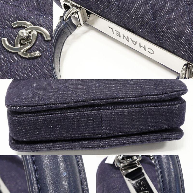 Chanel Handbag Shoulder Bag Matelasse Top Handle Denim Canvas Navy Silver