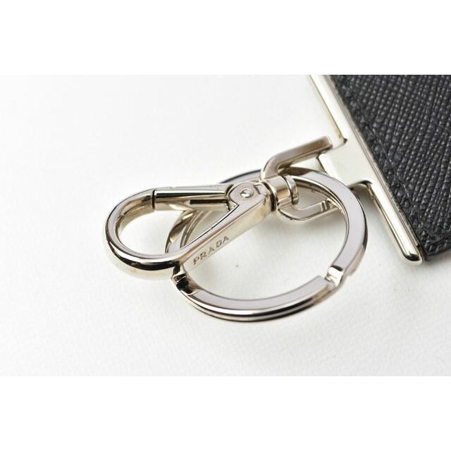 Prada Key Ring Holder Bag Charm Logo Patchwork Caracter Nero M Never — view 6
