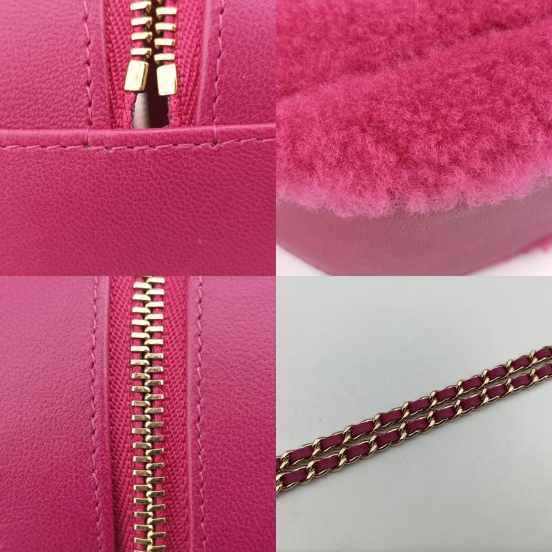 CHANEL Round Mouton Coco Mark Pink Fur X Leather Ap093228979353