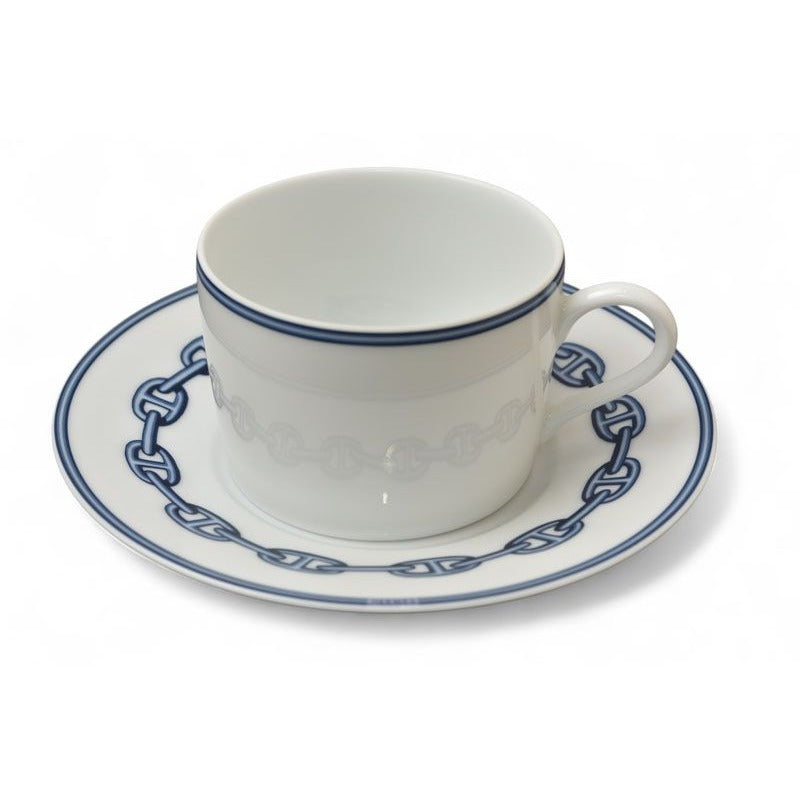 Hermes Set Of 2 Cups And Saucers Pottery Chaine D'ancre Blue White — view 11