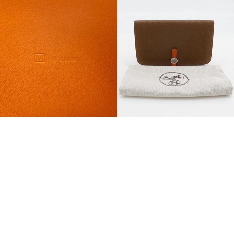 Hermes Dogon Bi-color Togo Brown/orange □M Unisex Long Wallet