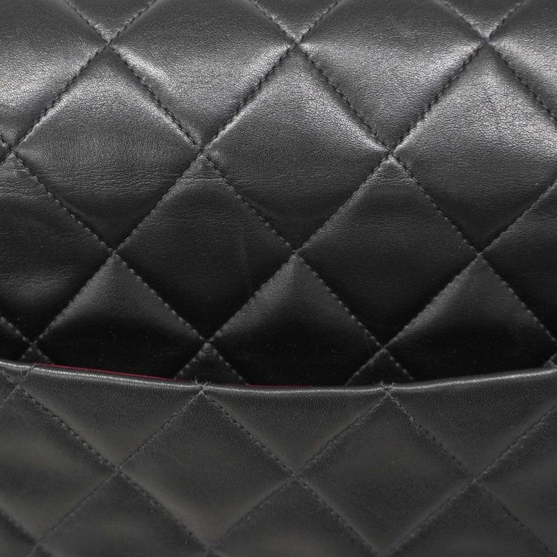 Chanel Shoulder Bag Deka Matelasse Lambskin Black Gold Hardware Women