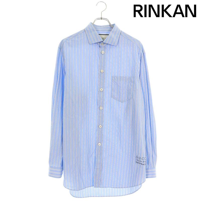 Gucci 574508 Zaby5 Logo Embroidered Striped Long Sleeve Shirt Men 50
