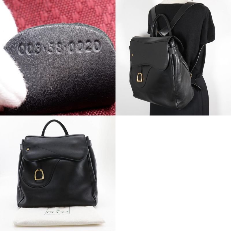 Gucci Old Gucci Vintage Calf Black Women's Backpack/daypack
