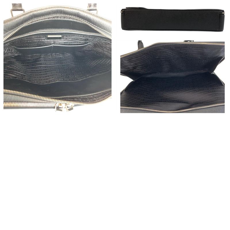 Prada Saffiano Black Silver Hardware Leather Business Bag Briefcase Men 505510