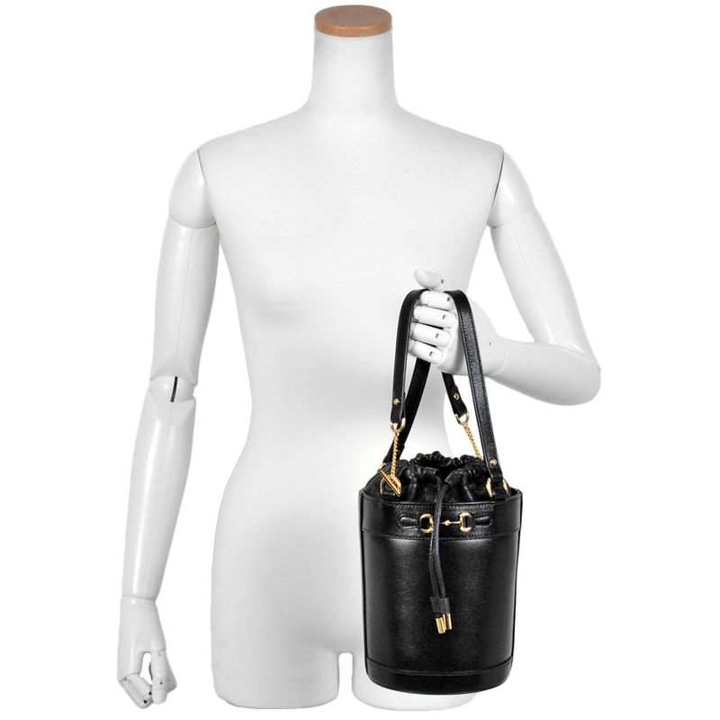 Gucci Horsebit 1955 Handbag 2WAY Leather 637115 Black Bucket Bag Shoulder Bag