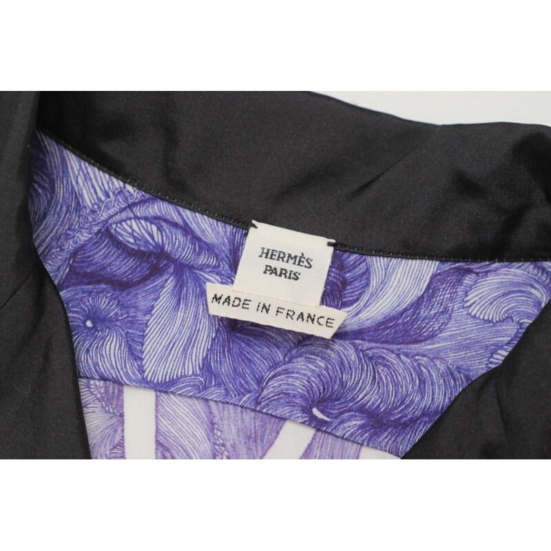 Hermes Blouse Size 34 Short Sleeves All Silk Shirt Over Pattern — view 9
