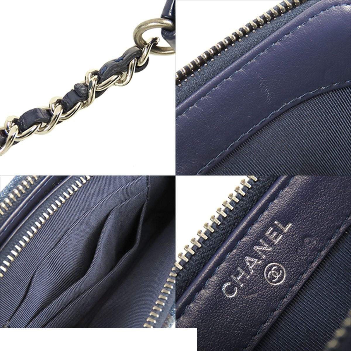 Chanel Gabriel de Clutch Blue Gold Silver Denim Leather Chain Wallet Shoulder — view 8