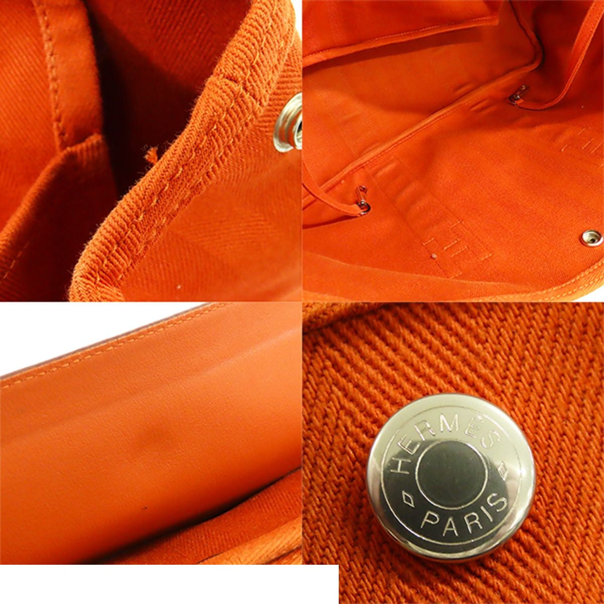 Hermes Valparaiso MM Orange Silver Toile Chevron Leather Handbag — view 8
