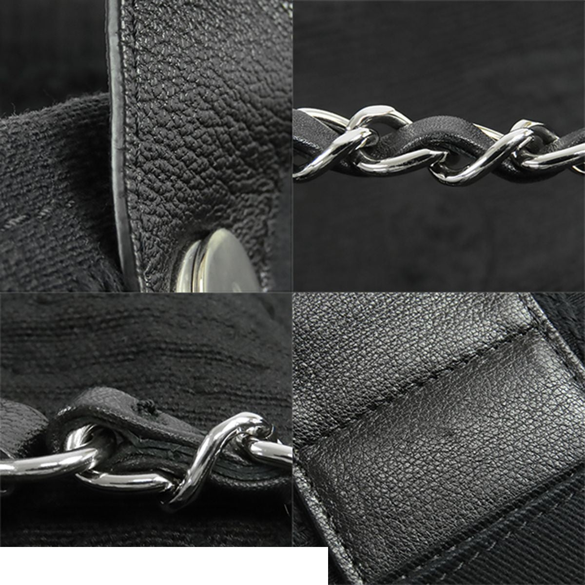 Chanel Tote Bag Black Silver Canvas Leather Large Shopping 2-Way CC Logo Fringe — view 8