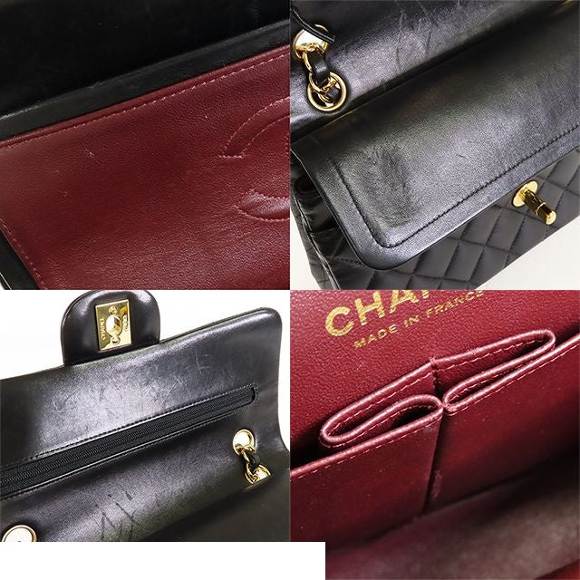 Chanel Classic Black Gold Lambskin Double Flap Chain Shoulder Bag — view 8
