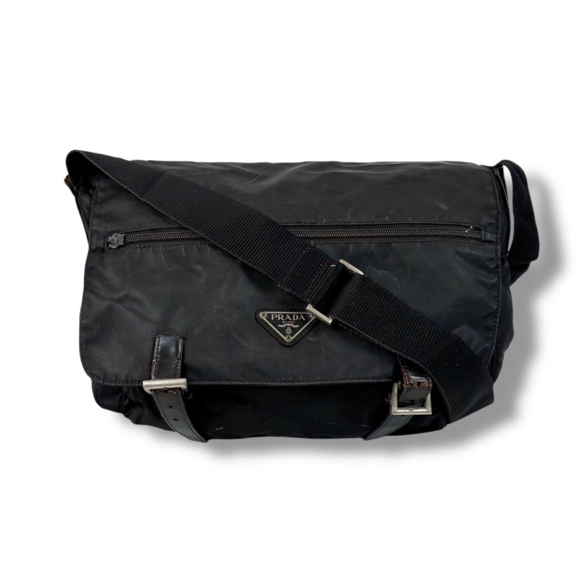 Prada Triangle Logo Cross Black Nero Tessuto Shoulder Bag — view 13